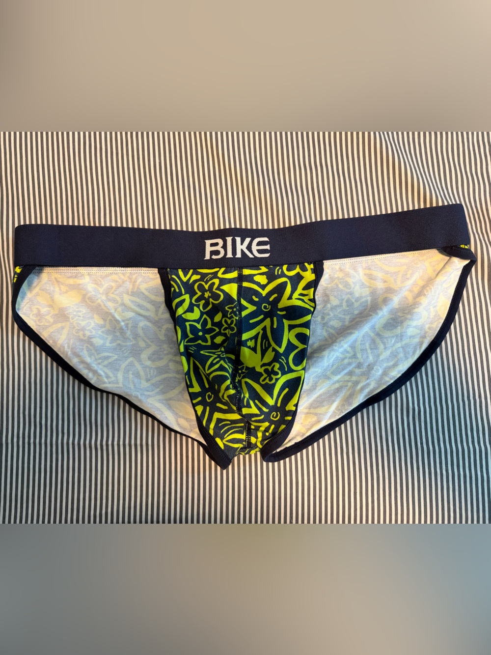 BIKE Men's Navy Briefs with Lime Floral Print